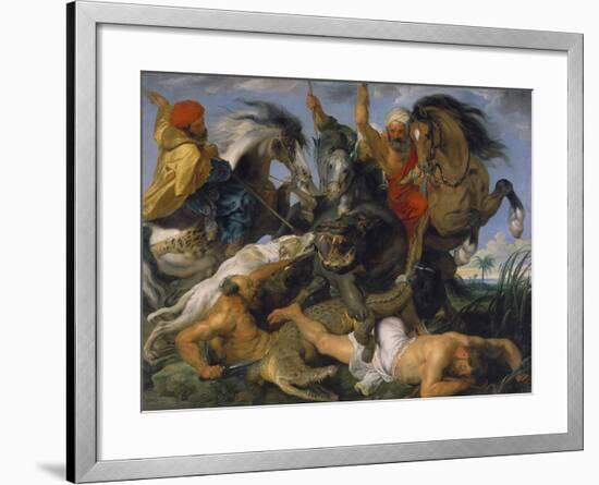 Hippopotamus and Crocodile Hunt, about 1615-Peter Paul Rubens-Framed Giclee Print