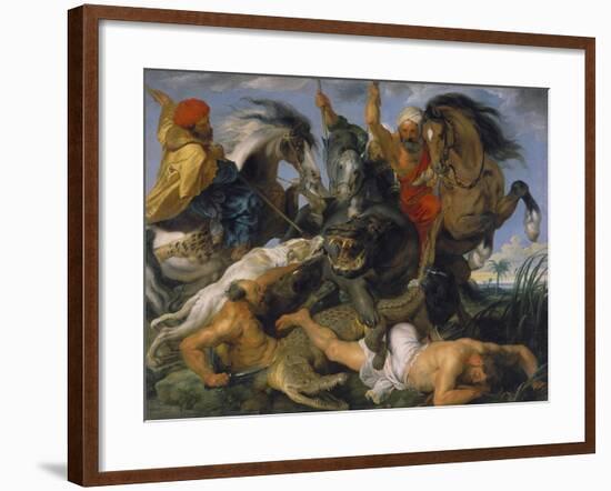 Hippopotamus and Crocodile Hunt, about 1615-Peter Paul Rubens-Framed Giclee Print