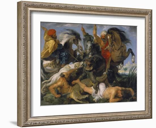 Hippopotamus and Crocodile Hunt, about 1615-Peter Paul Rubens-Framed Giclee Print