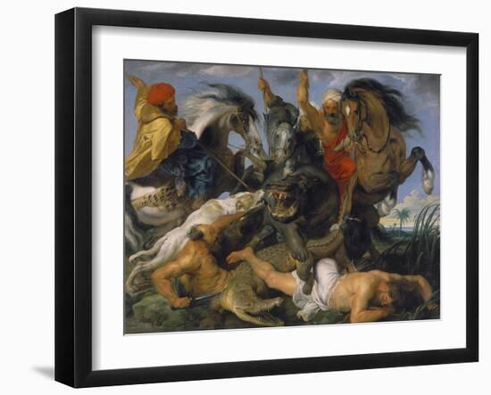 Hippopotamus and Crocodile Hunt, about 1615-Peter Paul Rubens-Framed Giclee Print