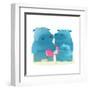 Hippopotamus Family with Book. Mother Father and Child. Happy Fun Watercolor Style Zoo Animal Paren-Popmarleo-Framed Art Print