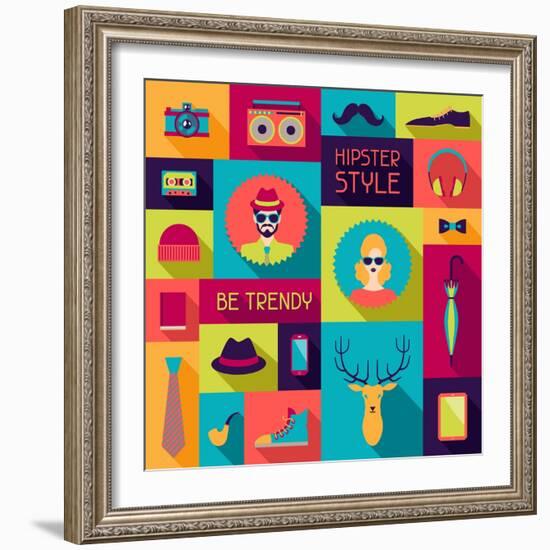 Hipster Background In Flat Design Style-incomible-Framed Art Print