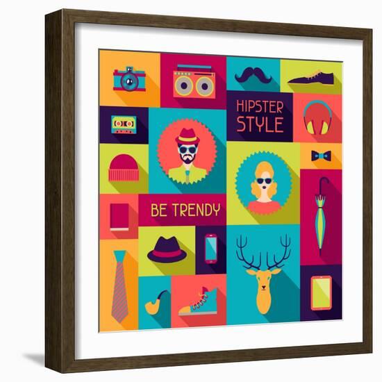 Hipster Background In Flat Design Style-incomible-Framed Art Print