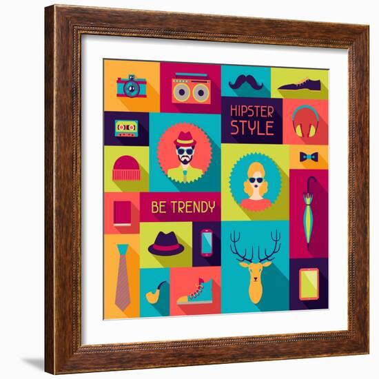 Hipster Background In Flat Design Style-incomible-Framed Art Print