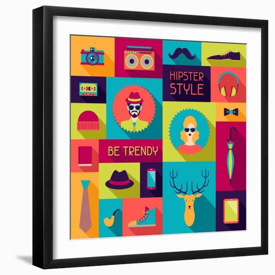 Hipster Background In Flat Design Style-incomible-Framed Art Print