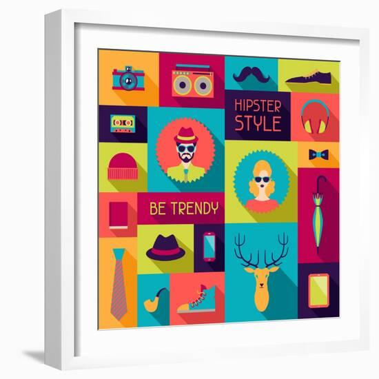 Hipster Background In Flat Design Style-incomible-Framed Art Print