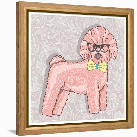 Hipster Bichon with Glasses and Bowtie. Cute Puppy Illustration for Children and Kids. Dog Backgrou-cherry blossom girl-Framed Stretched Canvas