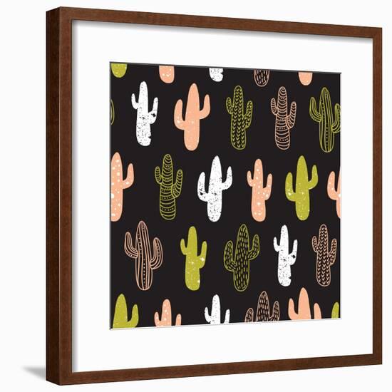 Hipster Cactus Seamless Pattern. Cacti Tribal Boho Background. Fabric Print Design. Succulent Texti-Utro_na_more-Framed Premium Giclee Print