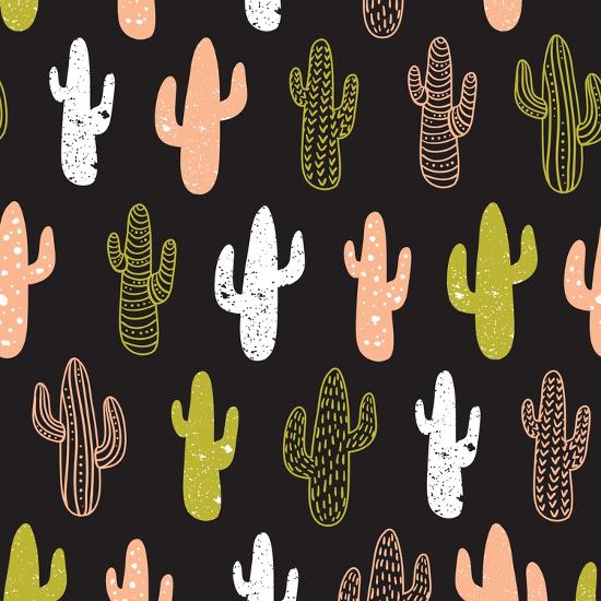 'Hipster Cactus Seamless Pattern. Cacti Tribal Boho Background. Fabric