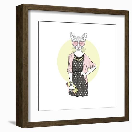 Hipster Cat Girl with Purse-Olga_Angelloz-Framed Art Print