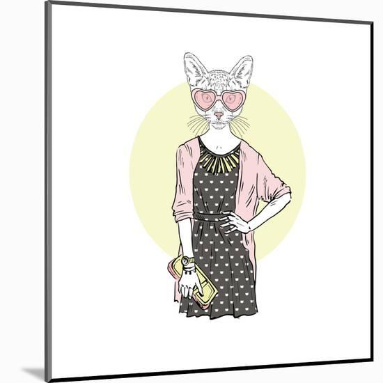 Hipster Cat Girl with Purse-Olga_Angelloz-Mounted Art Print