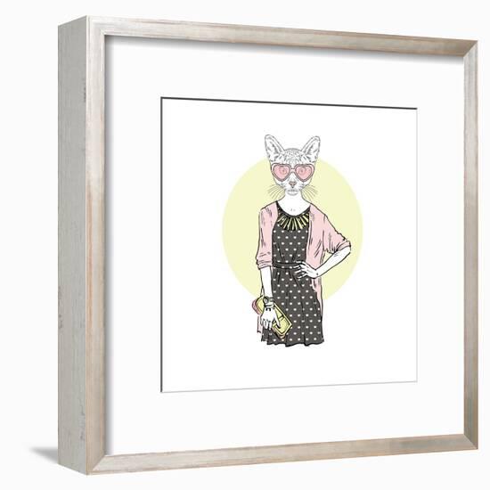 Hipster Cat Girl with Purse-Olga_Angelloz-Framed Art Print