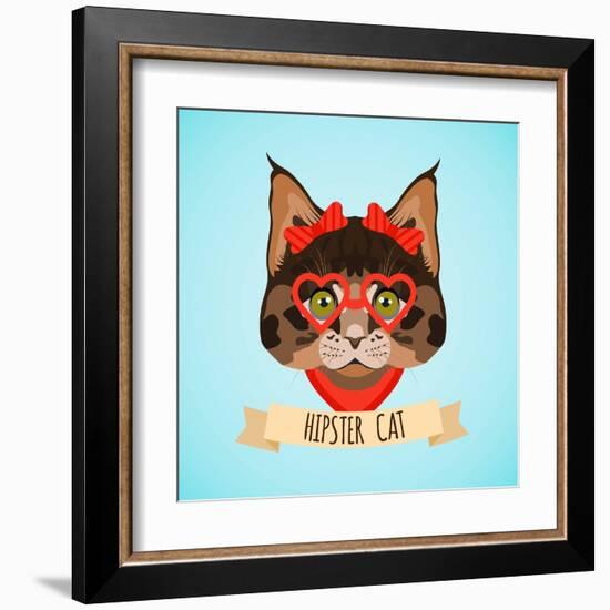 Hipster Cat Portrait-Macrovector-Framed Art Print