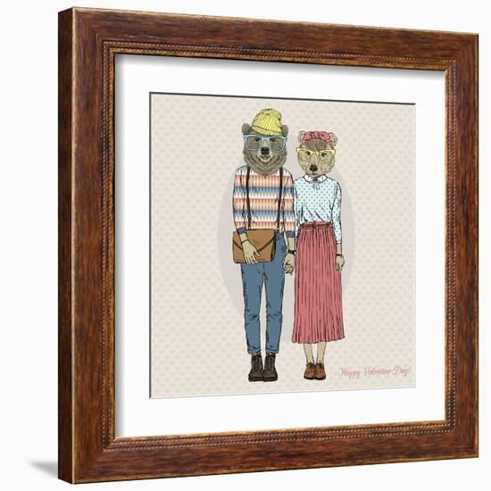 Hipster Couple of Bears - Valentine's Day Design-Olga_Angelloz-Framed Art Print