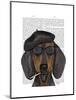 Hipster Dachshund Black and Tan-Fab Funky-Mounted Art Print