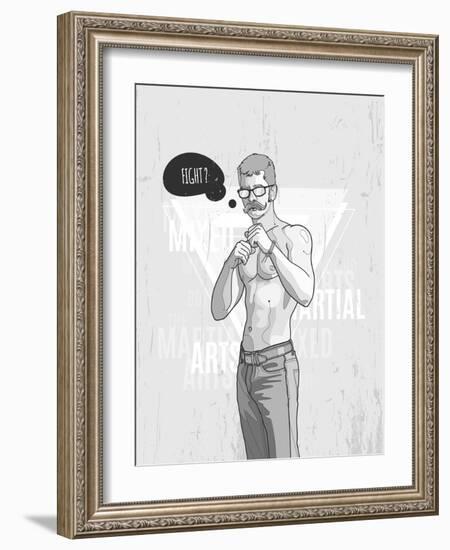 Hipster Graffiti Character on Abstract Triangle Background. Hand-Drawn Dude with Mustache. Vector I-fet-Framed Art Print