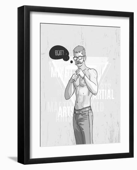 Hipster Graffiti Character on Abstract Triangle Background. Hand-Drawn Dude with Mustache. Vector I-fet-Framed Art Print