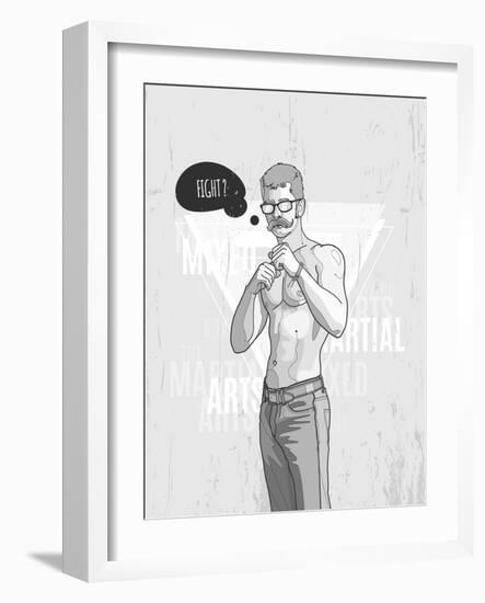 Hipster Graffiti Character on Abstract Triangle Background. Hand-Drawn Dude with Mustache. Vector I-fet-Framed Art Print