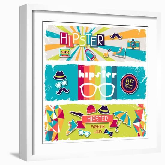 Hipster Horizontal Banners In Retro Style-incomible-Framed Art Print