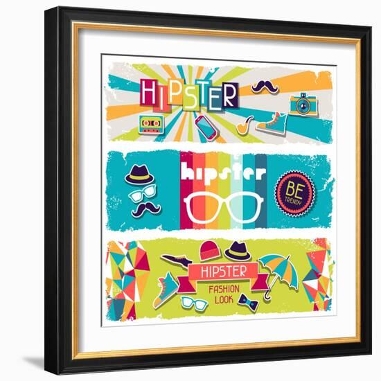 Hipster Horizontal Banners In Retro Style-incomible-Framed Art Print