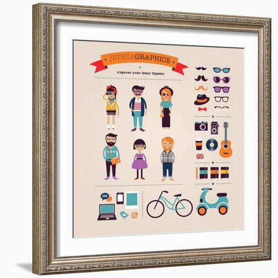 Hipster Info Graphic Concept Background With Icons-Marish-Framed Art Print