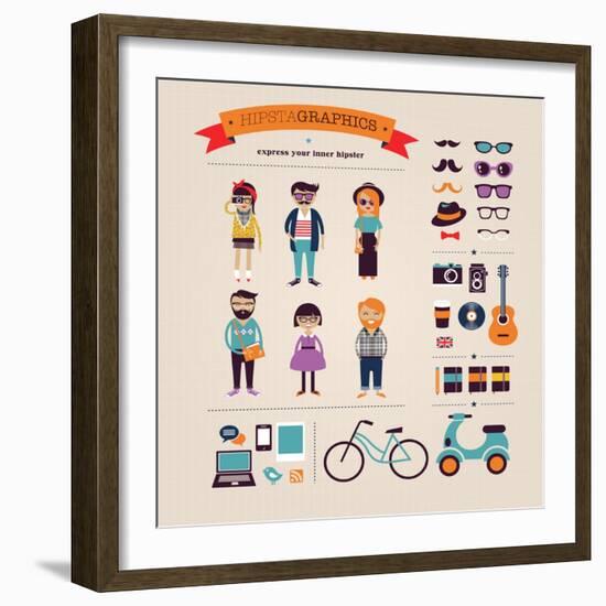 Hipster Info Graphic Concept Background With Icons-Marish-Framed Art Print