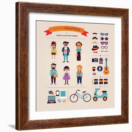 Hipster Info Graphic Concept Background With Icons-Marish-Framed Art Print