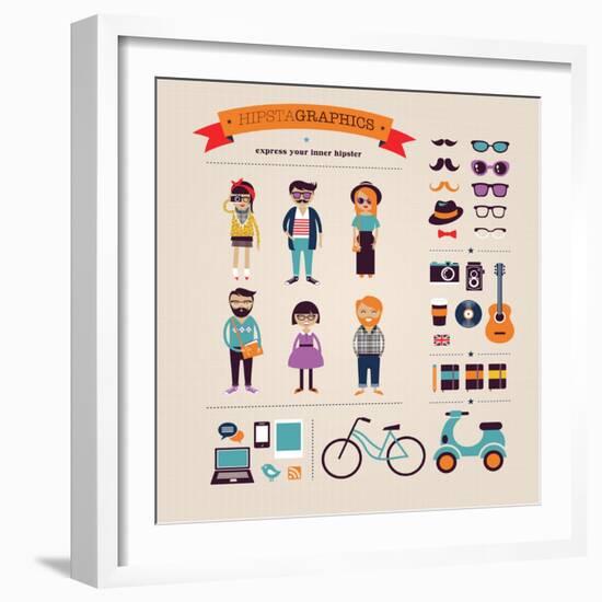 Hipster Info Graphic Concept Background With Icons-Marish-Framed Art Print