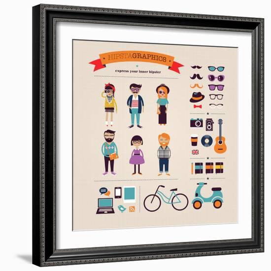 Hipster Info Graphic Concept Background With Icons-Marish-Framed Art Print