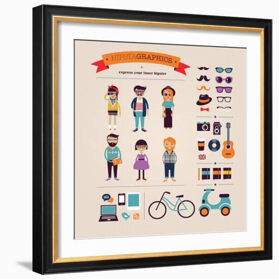 Hipster Info Graphic Concept Background With Icons-Marish-Framed Art Print