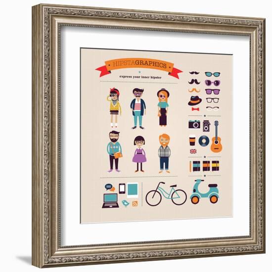 Hipster Info Graphic Concept Background With Icons-Marish-Framed Art Print