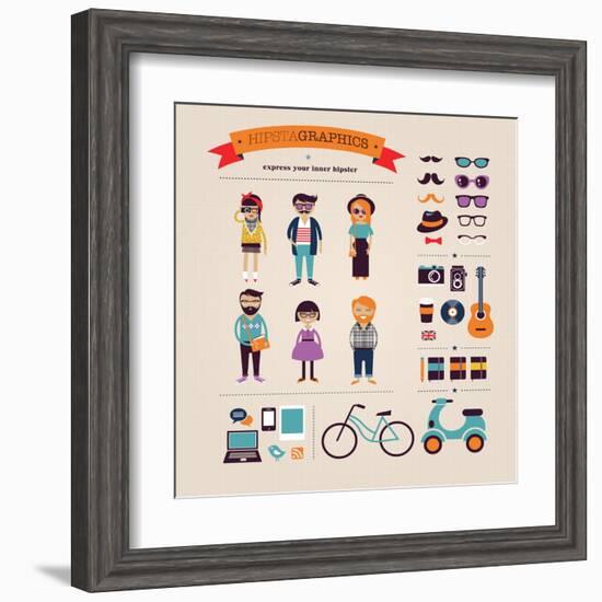 Hipster Info Graphic Concept Background With Icons-Marish-Framed Art Print