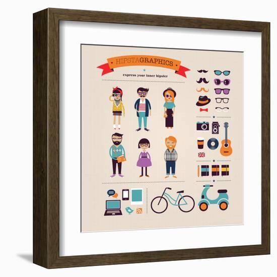 Hipster Info Graphic Concept Background With Icons-Marish-Framed Art Print