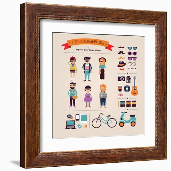 Hipster Info Graphic Concept Background With Icons-Marish-Framed Art Print