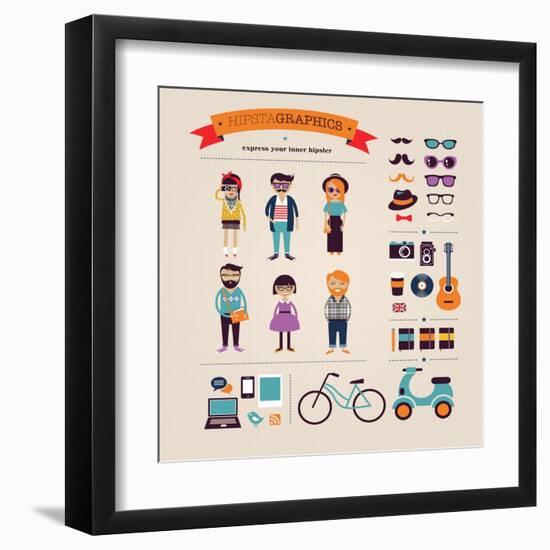 Hipster Info Graphic Concept Background With Icons-Marish-Framed Art Print