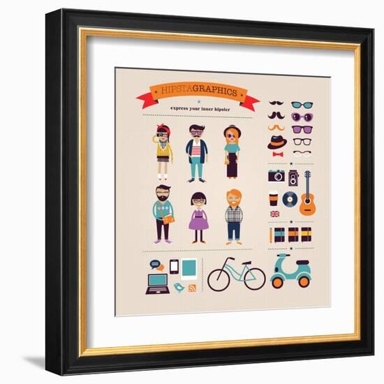 Hipster Info Graphic Concept Background With Icons-Marish-Framed Art Print