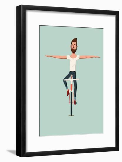 Hipster Man Riding a Bike Without Holding the Handlebars-ZOO BY-Framed Art Print