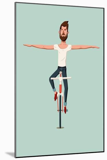 Hipster Man Riding a Bike Without Holding the Handlebars-ZOO BY-Mounted Art Print