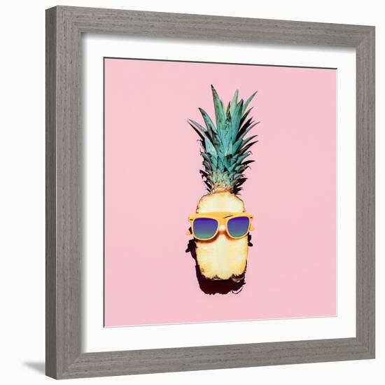 Hipster Pineapple Fashion Accessories and Fruits. Vanilla Style.-Evgeniya Porechenskaya-Framed Photographic Print