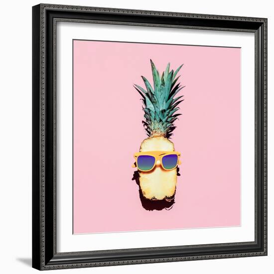 Hipster Pineapple Fashion Accessories and Fruits. Vanilla Style.-Evgeniya Porechenskaya-Framed Photographic Print