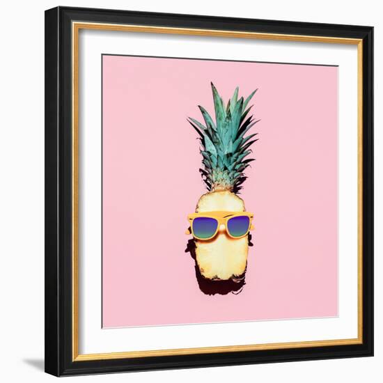 Hipster Pineapple Fashion Accessories and Fruits. Vanilla Style.-Evgeniya Porechenskaya-Framed Photographic Print