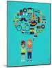 Hipster Speech Bubble With Icons And Stylish Young Couple-Marish-Mounted Art Print