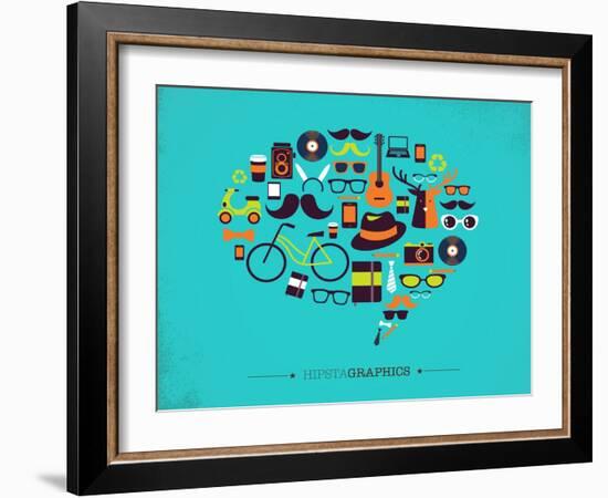 Hipster Speech Bubble With Icons-Marish-Framed Art Print