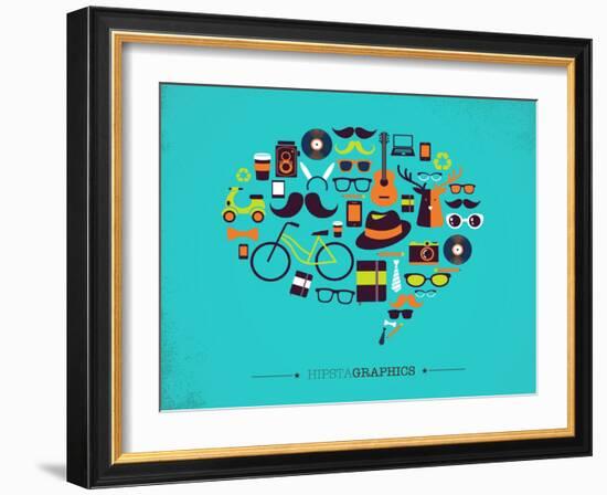 Hipster Speech Bubble With Icons-Marish-Framed Art Print