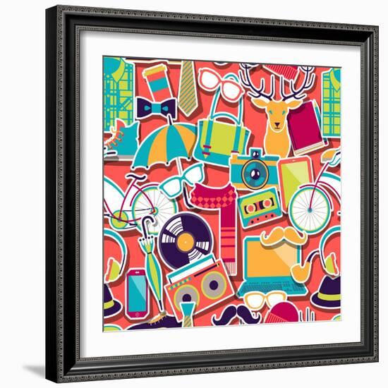 Hipster Style Seamless Pattern-incomible-Framed Premium Giclee Print