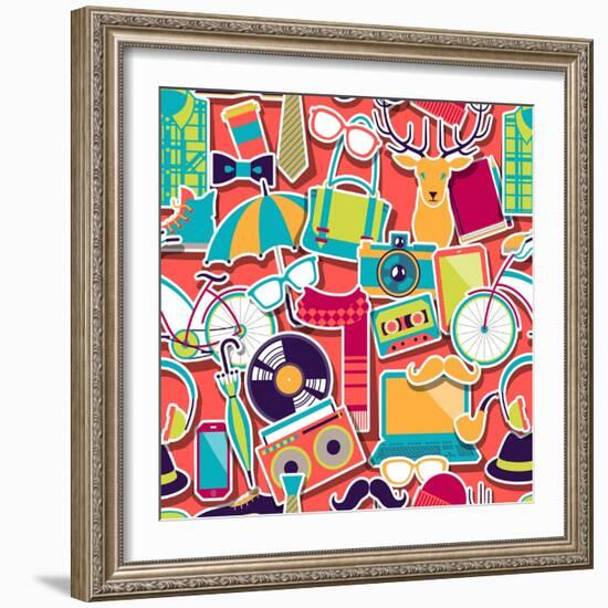 Hipster Style Seamless Pattern-incomible-Framed Art Print