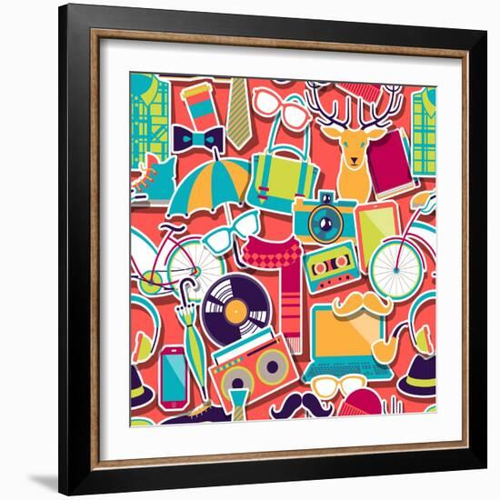 Hipster Style Seamless Pattern-incomible-Framed Art Print