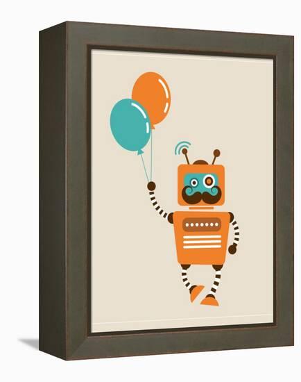 Hipster Vintage Robot With Balloons - Retro Style Card-Marish-Framed Stretched Canvas