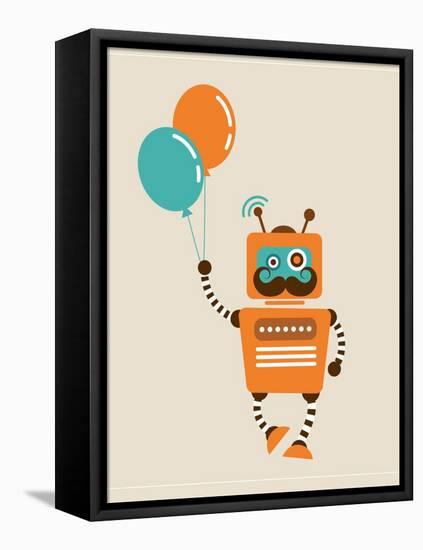 Hipster Vintage Robot With Balloons - Retro Style Card-Marish-Framed Stretched Canvas