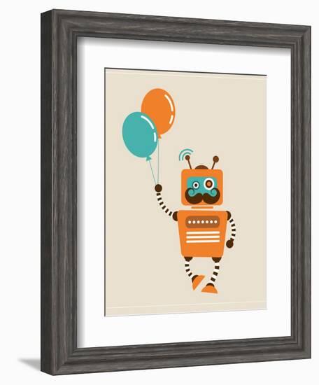 Hipster Vintage Robot With Balloons - Retro Style Card-Marish-Framed Art Print